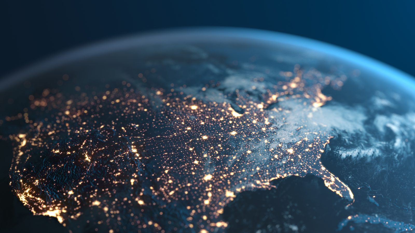 Earth from space at night showing United States city lights